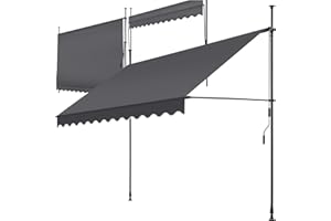 tectake Store banne sans Perçage Auvent Marquise Retractable avec Manivelle Multi-Fonction Store latéral Enroulable Brise Vue Brise Soleil Opaque en Aluminium - Noir/Gris, 300 x 180 cm