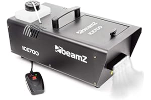 BeamZ ICE700 Machine à Fumée Lourde, 700 Watts, Télécommande filaire 3 m, Réservoir 1.2 L, Idéal pour Créer de la Fumée au Sol avec des Glaçons pour Mariages et Halloween