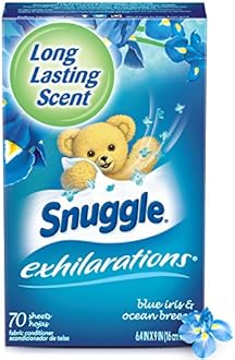 Sun Snuggle Exhilarations Fabric Softener Dryer Sheets, Blue Iris and Ocean Breeze, 70 Count
