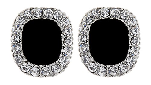 Bello LondonClip On Earrings - Silver Plated With A Black Stone And Crystals Stud - Helen by Bello London