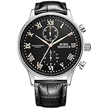 BUREI Herren Chronograph Uhr Luxus Business Wasserdicht Einfache Klassische und Lederarmband (Braun-römisches Zifferblatt-2)
