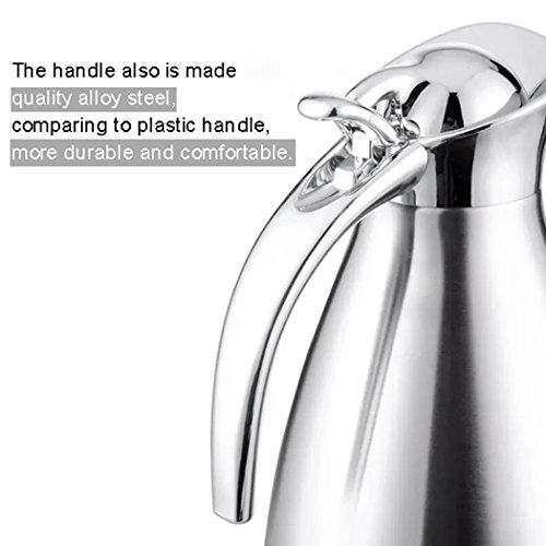 EgoEra® Doppelwandiges Vakuum Tee Kaffee Edelstahl Isolierkanne/ Thermoskannen/ Kaffeekanne Edelstahl/ Isolierung Topf/ Wasserkrug, Silber, 2L - 6