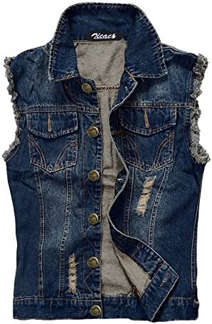 Zicac Mens Top Designed Casual Slim Fit Fancy Skinny Dress Jean Cowboy Vest Sleeveless Lapel Denim Waistcoat Working Gilets - as picture showed - UK XXL (Asia Tag XXXXXL)