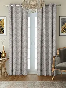 Cortina Damask Polyester Ready to Use Eyelet Curtains ? 7Ft Set of 2 Washable ? Curtains for Bedroom Living Room Kids Room Hall Kitchen Office ? Sheer Curtains ? Silver