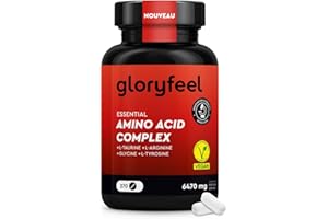 GLORYFEEL Complexe d'Acides Aminés Hautement Dosé - 270 Comprimés avec 12 Acides Aminés (6470 mg) par jour - EAA Amino 8 + L Arginine, L Carnitine, Taurine & Glycine - Végane et Sans Additifs