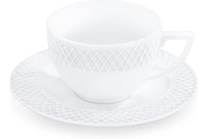 WILMAX ENGLAND Wilmax - Tazze con piattini - Set da 6-240 ml - Tazze da caffè in porcellana - Bianco - Servizio da tavola per 6 persone - Set di tazze per caffè, tè, dessert - Servizio da caffè e tè