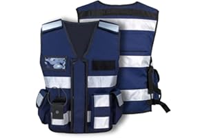 ‎OBRAMO OBRAMO Einsatz-Warnweste Sicherheitsweste reflektierend mit Patch + Taschen Einsatzweste Navy Blau Größen M-6XL