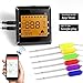 Produktbild BBQ Thermometer Bluetooth, ICOCO Wireless Digital Grillthermometer Barbecue Thermometer Bratenthermometer Fleischthermometer Einstichthermometer mit 6 Edelstahl Fühler/Temperaturalarm/LCD-Bildschirm für Ofen Kochen Steak, APP Steuer mit 100M Reichweite