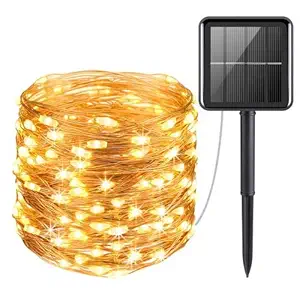 Epyz Solar String Lights Outdoor, 12M 100 LEDs Fairy Lights Powered by Solar and Battery, IP67 Waterproof 8 Modes RF Rope Lights with 3.6V/600mAh Solar Garden Light (Warm White)