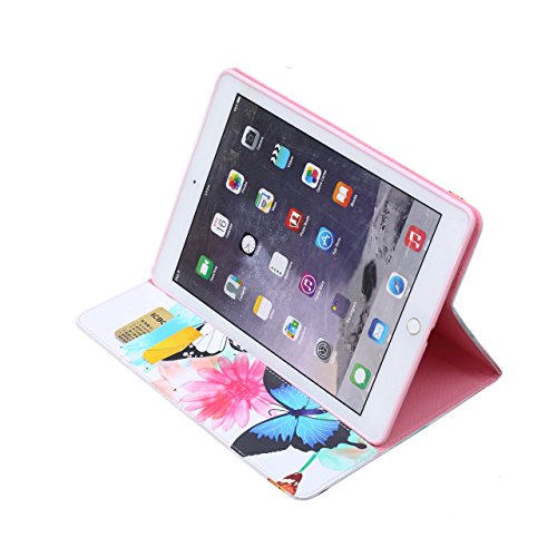 iPad Air 2 Hülle, Deenor Bunt Painting und Stilvoll Brieftasche Tasche PU Leder Flip Protective Stand Tasche Schutzhülle Hülle für Apple iPad Air 2 iPad 6 Generation.[Three Butterflies] - 6