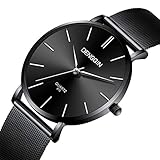 Herren Uhren Silber Edelstahl,Herren Armbanduhr Schwarz,Armbanduhr Herren Mesh Armband,Luxus Analog Quartz Uhr Männer Quarzuhr Herrenuhren (C)