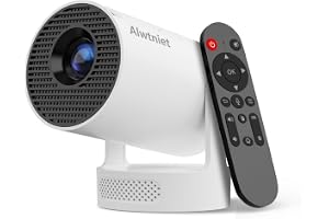 Alwtniet Miniprojektor, miniprojektor 4K stöd, Wi-Fi 6 och Bluetooth 5.4, 5 W högtalare, automatisk trapetskorrigering, 180° roterbar, bärbar projektor för hem och utomhus Android 14