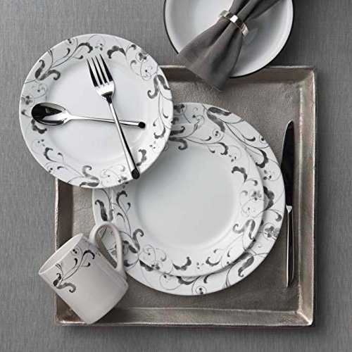 Corelle 16-Piece Vitrelle Glass Faenza Chip and Break Resistant Dinner Set, Service for 4, Black