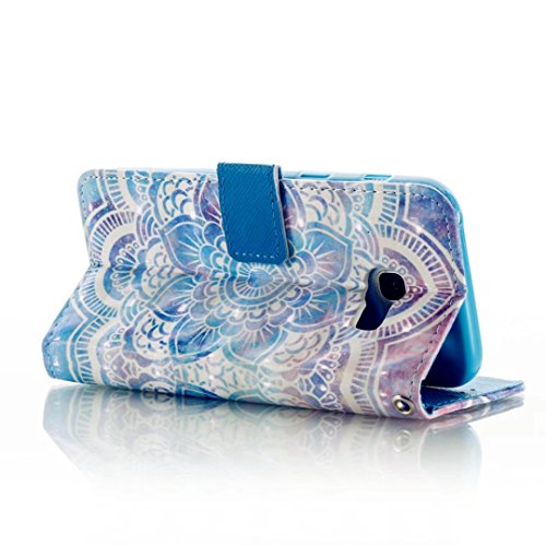 KSHOP Für Samsung Galaxy A3(2017) Lederhülle Schutzhülle Full Body Schutz Tasche Case, Stilvoll Mode [Bunt Muster] Flip Wallet Case Slim PU Leder Cover Tasche Handy Case Schutz Hüllen im Bookstyle Handyhülle Ledertasche mit Stand Funktion Kartenfächer Magnetverschluss Magnet Etui Schale Schutzhüllen Handytasche Displayschutzfolie 3D geprägte Malerei 3D embossed painting + Metall Stift Stylus Pen Rose – Blauer Mandala Hena Indien - 6