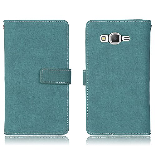 Coque Samsung Galaxy Grand Prime SM-G530FZ, Ecoway [9 emplacements pour cartes]Retro mat Ensembles de téléphones mobiles anti-rayures Phone Étui En Cuir PU La Fente en de Support Pliable Portefeuille étui Design Cas de téléphone Pour Samsung Galaxy Grand Prime SM-G530FZ - Bleu