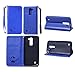 Produktbild Lonchee LG K7 (5,0 Zoll) Wallet Tasche Brieftasche Schutzhülle , geprägten Design Hochwertige PU Leder Folio Tasche Case Hülle im Bookstyle mit Standfunktion Kredit Kartenfächer (blau)