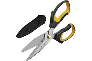 Stedi Forbici per impieghi gravosi, multiuso, lama in acciaio inox, lunghezza 20 cm, con denti piccoli e copertura protettiva, comoda impugnatura antiscivolo, per il lavoro e l'uso domestico