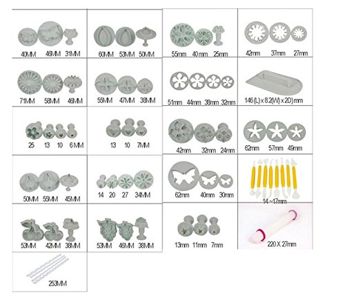 DIY 68tlg. Backen Fondant Stempel Tortendeko Ausstecher Ausstechformen Auswerfer Modellierwerkzeug Glätter Fondant Formen Marzipan-Messer Kuchendekoration Set Backen mit Spritzbeutel – Rosa - 2