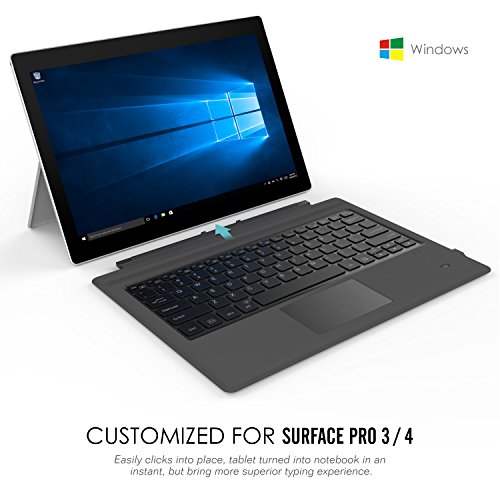 MoKo Drahtlose Wireless Bluetooth 3.0 Tastatur Qwerty-Layout Keyboard mit eingebauter Lithium Batterie und LED Color Backlit für Microsoft Surface Pro 3 / 4 12 Zoll Tablet, Grau - 2