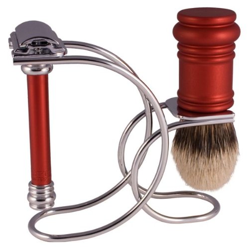 Merkur 3 Piece Safety Razor Shaving Set - Red