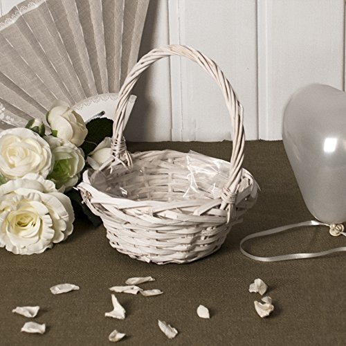 Streukörbchen „Weide“, rund, weiß lackiert – rundes Streukörbchen für Blumenkinder - 4