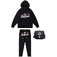 YOUPO Men's 2 Pieces Sweatsuit Embroidered Trapstar Sports Casual Tracksuit Long Sleeve Hoodie for Women Set Athletic Suits + Shoulder Messenger Bag (Color : Black c, Size : Small)