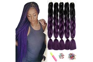 ShowJarlly Kanekalon Meches Tresse Cheveux,24"Ombre Jumbo Braids Tresse,5 Paquets Meches Tresses Africaine, Extension de Cheveux de Fibre Synthétique Pour Crochet Twist Tressage(Noir/Violet#)
