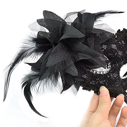 SUMERSHA Spitze mit Strass Liles venezianischer Maske Maskerade-Halloween-Kostüm (Schwarz) - 4