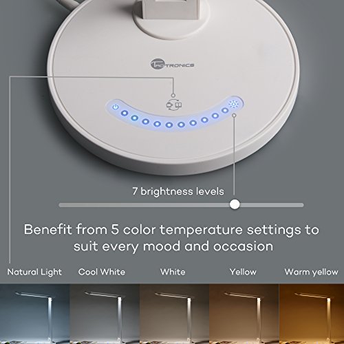 TaoTronics 12W Schreibtischlampe LED Tischleuchte 5 Farb- und 7 Helligkeitsstufen dimmbar Touchfeldbedienung USB-Anschluss für Aufladung des Smartphones Weiß - 3