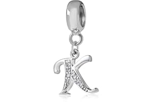 YIRONG JEWELRY Zawieszka z literą ze srebra wysokiej próby 925, koraliki alfabet, początkowy amulet, rocznica, zawieszka słowa pasuje do bransoletki Pandora Charms