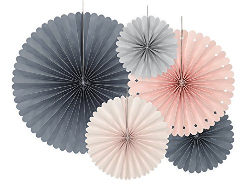 Deko Rosetten Set Pastell Ø 38, 25, 21, 19, 14 cm 5 Stück - PomPoms Lampions Hängedekoration Partydeko Hochzeit
