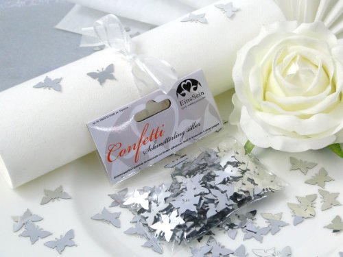 14g Streudeko Konfetti Hochzeit EinsSein® Schmetterling silber metallisch Tischdeko Hochzeit