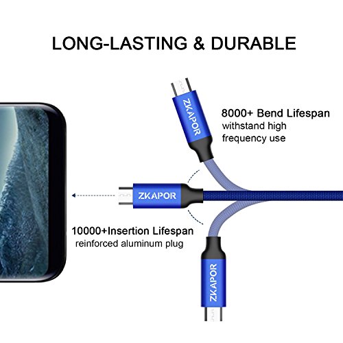 C  ble Micro USB  ZKAPOR  1m 2m 3m  Lot de 3  Nylon Tress   Rapide Chargeur C  ble Charge Synchro pour Appareils Android  Samsung Galaxy S7  S6  J3  J