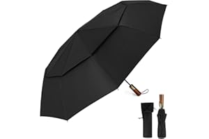 ECOHUB Automatyczne Parasol Podróżny Wiatroodporny, Mocny, Składany, 10 Wytrzymałych żeber, Tkanina PET z Recyklingu, Drewniana Rączka- Rękaw Zapobiegający Zgubieniu