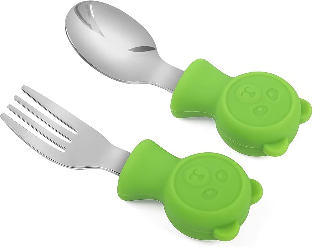304 Çelik Yeşil Ayıcık Model Bebek Kaşık ve Çatal Set cin766ys