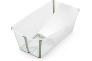 Stokke Flexi Bath Bundle, Transparent Green - Foldable Baby Bath + Newborn Support - Durable & Easy to Store - Convenient to Use at Home or when Travelling - Best for Newborns & Babies Up to 48 Months