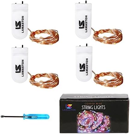 4 Pack Led Strip Lights Fairy Lighting Battery Operated &amp; Included Each 6.5ft(2M) of 20leds Waterproof Copper Wire Rope Starry String Lighting for Valentine Day Festival Weeding Indoor Outdoor Decoration use LAMASTON Warm White for Easter Day Gifts