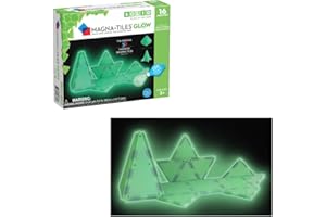 Magna-Tiles® Glow in The Dark Set, The Original Magnetic Building Tiles for Creative Open-Ended Play, edukacyjne zabawki dla dzieci w wieku 3 lata + (16 sztuk + LED w zestawie), 18816