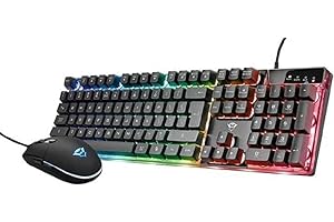 Trust Gaming GXT 838 Azor Mouse y Teclado para Juegos, diseño Italiano QWERTY, USB, Anti-ghosting, Teclado retroiluminado LED RGB, ratón Gaming 800-3000 dpi – Negro