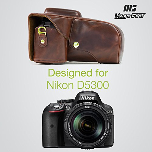 MegaGear Case toujours pr  t  Brown appareil photo en cuir pour Nikon D5300 Appareil photo avec 18-55mm 18-135mm 18-200mm VR Objectif