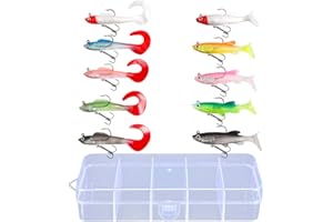 SVOCK 10 Stück Wobbler Angelköder, Weiches Angel Köder Set, Gummifisch Angeln Köder, T-Schwanz Fischköder und Ockiger Schwanz Köder Angeln, Köderfische mit Jigkopf, mit Box