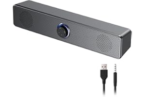 WANHE PC Speaker Bluetooth 5.0 Speaker USB Powered 2 in 1 Portable Speaker Plug and Play 3D Surround Stereo Waterproof with Knob Volume Control for PC Desktop Laptop