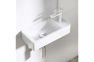 DB DUROVIN BATHROOMS Durovin Bathrooms Mini Ceramic Basin | Wall Hung Mount | Rectangular Cloakroom Wash Sink | One Right Hand Tap Hole
