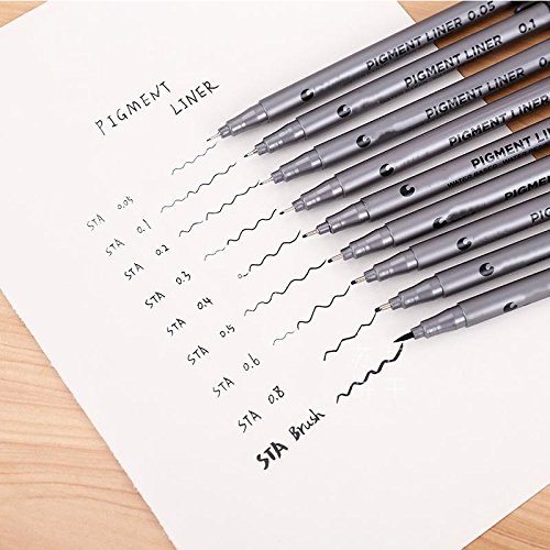 WCOCOW 9 PCS Sketch Fine Point Stifte,0,05–1,0 mm und Bürste , professionelle feine Spitze Zeichnen Kugelschreiber mit schwarzer Tinte für Erwachsene schreiben, technische Fine Line Pen(Fineliner-Black) - 3