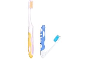 LICHUANUK Cepillo de dientes de viaje plegable de 2 piezas Cepillo de dientes suave portátil con cepillos de cerdas suaves, portátil para acampar y viajar (amarillo, azul)