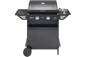 Campingaz Xpert 200 LS Plus Rocky Gas BBQ in Lava Stone, BBQ Cart with 2 Burners and 1 Lat Burner, Cover + Thermometer, Folding Side Shelf, Pot. 8,200 kW + 2.1 kW Lat Burner