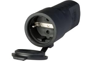 POLY POOL - PP0465X Presa Volante Tedesca Schuko 16A 2P+T - Presa elettrica 250 V - Presa Volante per Casa e Lavoro - Presa Made in Italy Nera - Presa Volante in Gomma Ergonomica