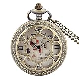 Easy Go Shopping Kreative Hohle Vintage Quarz Taschenuhr mit Kette Retro Musikinstrument geschnitzt Flip Watch