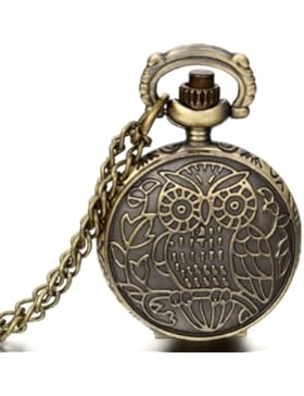 JewelryWe Damen Herren Taschenuhr Eule Blumen Uhranhänger Quartz Legierung Kettenuhr Uhr Halskette Farbe Bronze