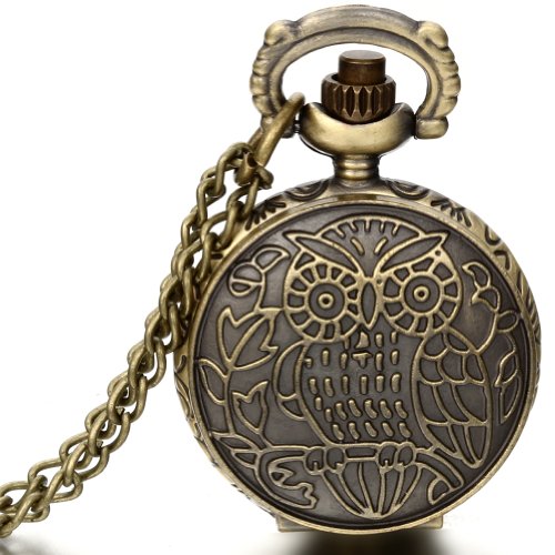 JewelryWe Damen Herren Taschenuhr Eule Blumen Uhranhnger Quartz Legierung Kettenuhr Uhr Halskette Farbe Bronze
